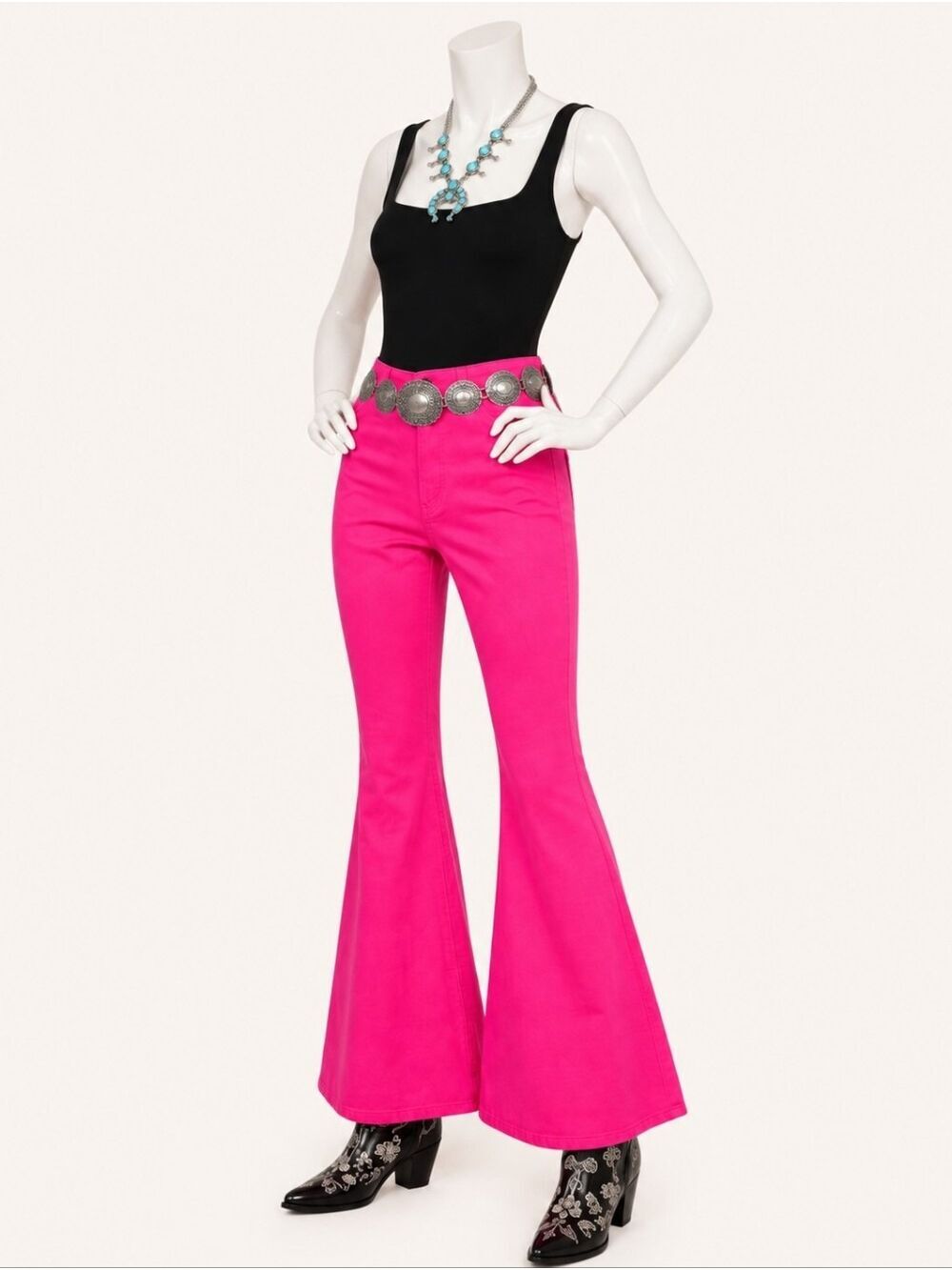Hot Pink Bell Bottom Flare Pants Small NWT Barbiecore Y2K Statement - Picture 3 of 8